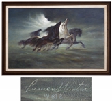 Steeds of Apollo Oil on Canvas by Apollo XIII Mission Insignia Designer Lumen Martin Winter -- Scarce Painting From 1981 Is Only Steeds of Apollo Original Artwork Apart From 1969 Mural
